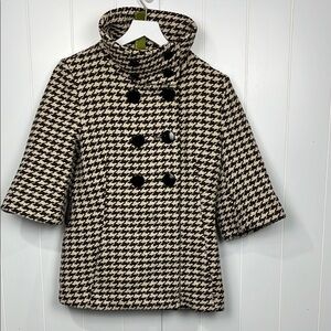 Soia & Kyo Womens Trench Coat Jacket PS Brown & Cream Houndstooth Dbl Breasted